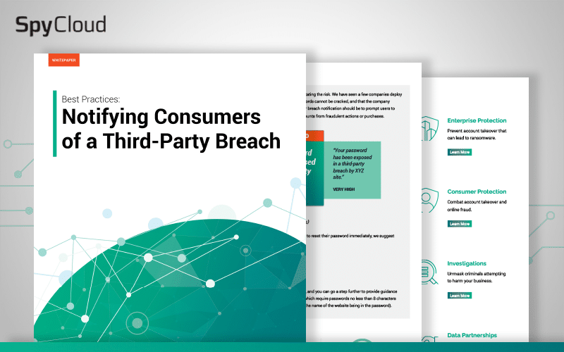 Preview of the SpyCloud whitepaper, "Best Practices for Notifying Consumers of a Third-Party Data Breach"