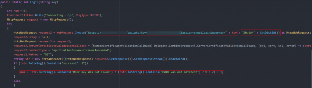 Screenshot of source code showing authentication steps for criminals accessing a Nintendo account checker tool. This checker was used to help criminals gain illegitimate access to Nintendo customer accounts.