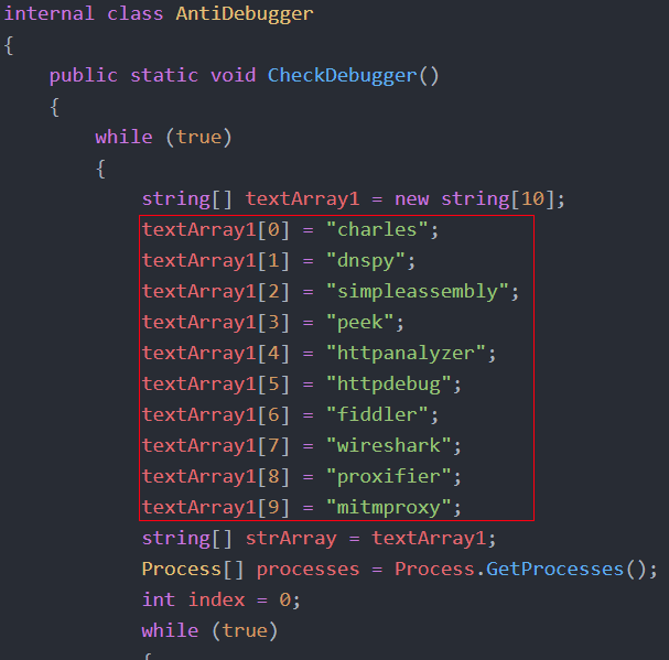 Source code showing anti-debugging features of an account checker tool targeting Nintendo. Criminals have been able to access over 160,000 Nintendo customer accounts, likely through credential stuffing with crimeware like this.