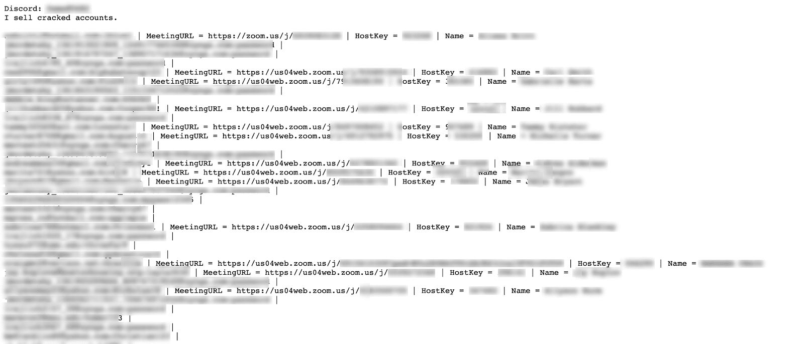 Zoom logins for sale (redacted)