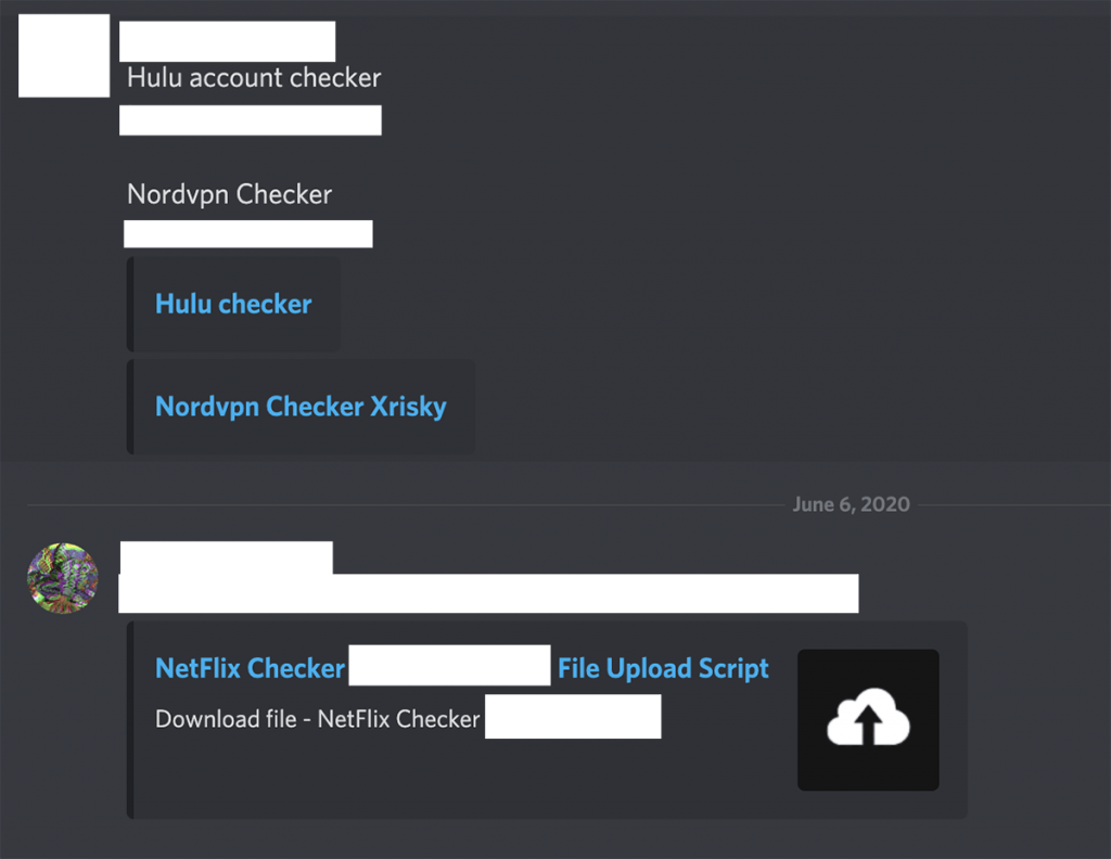 Custom Account Checkers being shared on a cracking Discord Server.