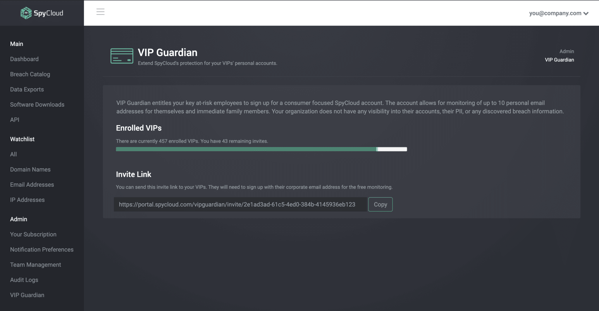 Track how many executives you're protecting with VIP Guardian
