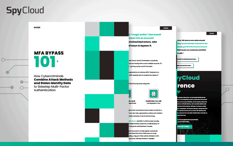 MFA bypass guide by SpyCloud, explaining attack methods and identity data theft prevention techniques.