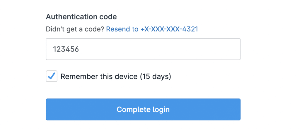 An example of a multi-factor authentication prompt after login