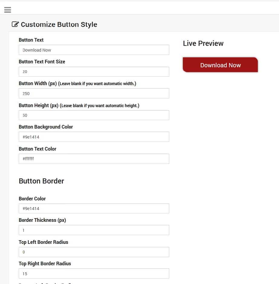 The button customization page for SpaxMedia’s publisher panel.