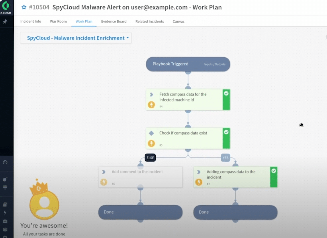 SpyCloud’s malware remediation playbook within MS Sentinel runs the necessary checks to enrich the incident for your SOC analysts