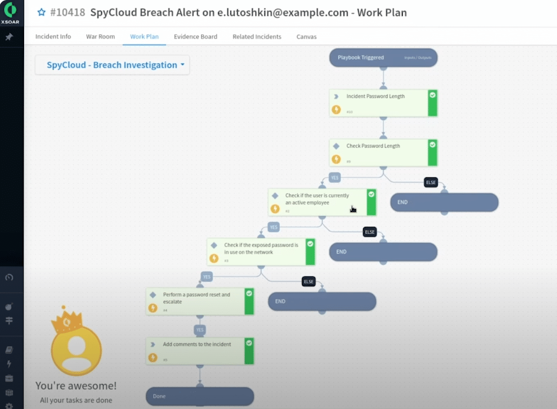 SpyCloud’s sample playbook in MS Sentinel checks for compromised passwords in use