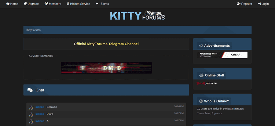 Screenshot of the Kitty Forums site