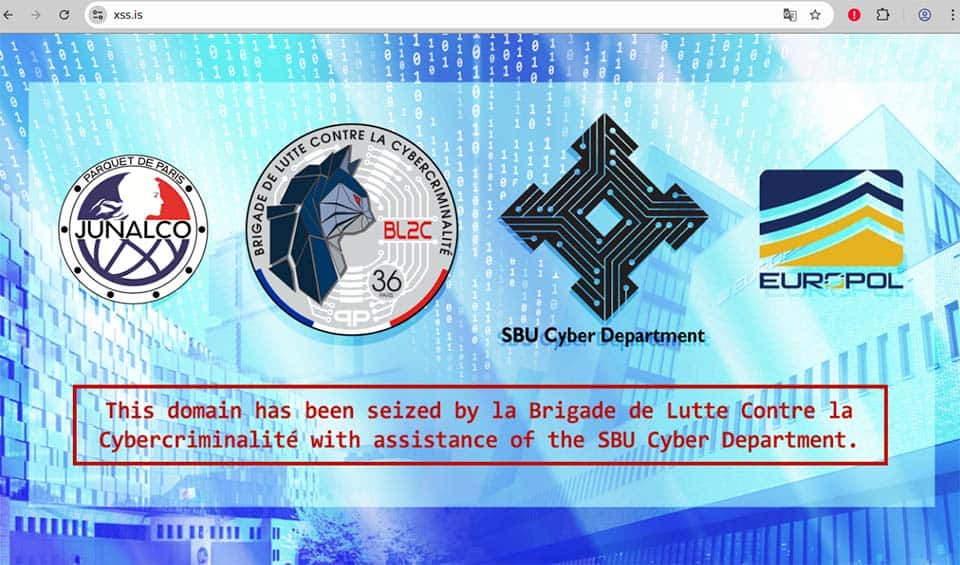 Takedown notice posted to the XSS clearnet website