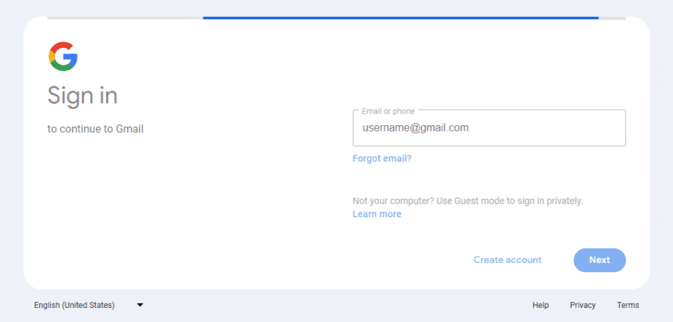 Tycoon phishing page impersonating a Gmail login page