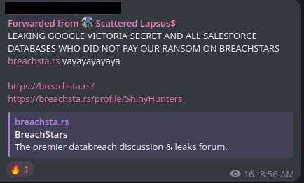 Telegram post promoting the breachsta[.]rs forum