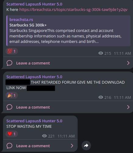 Telegram post criticizing the breachstars forum