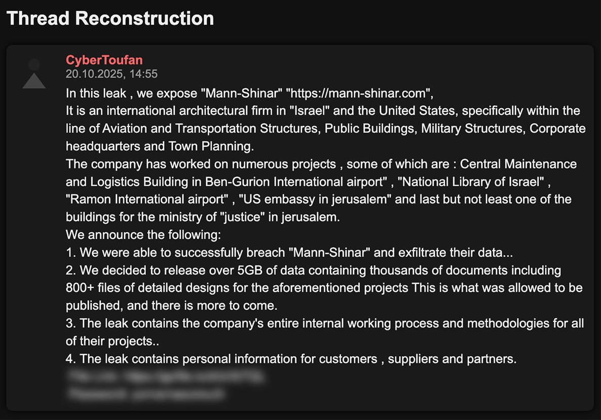 Mann-shinar leak exposes architectural firm project details for Israel and the US cybersecurity.