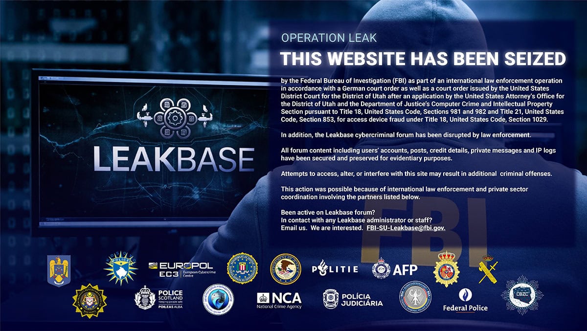 Cybersecurity leak seizure operation by law enforcement agencies.