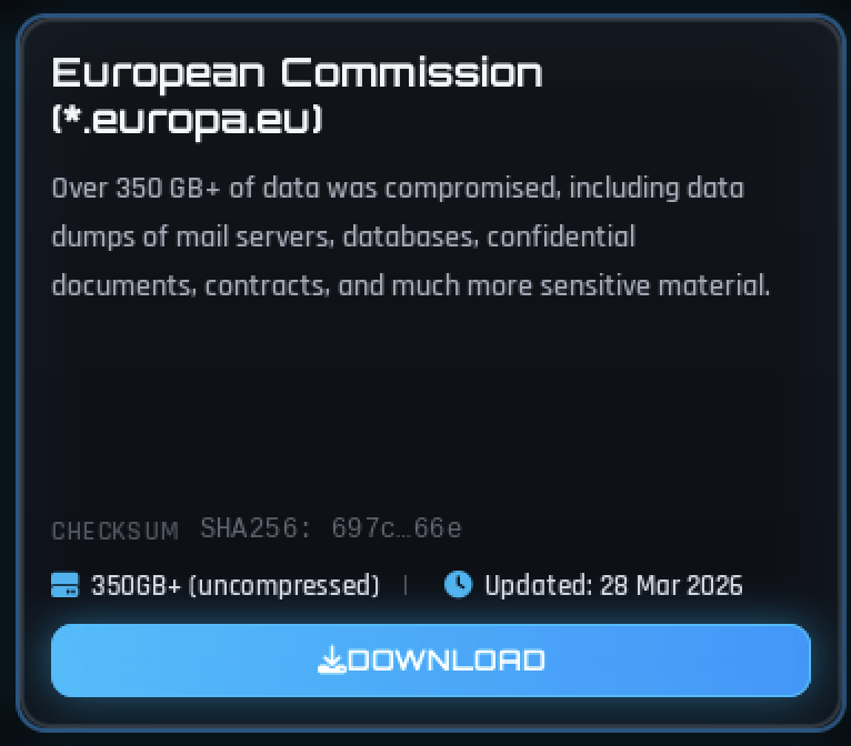 European Commission data breach affecting mail servers and confidential info.