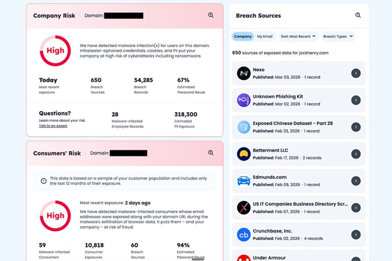 Cybersecurity platform showcasing recaptured identity data for breach prevention.