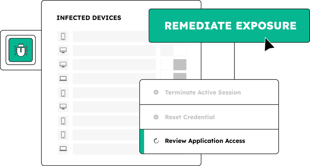 Screenshot of infected device management and remediation process.