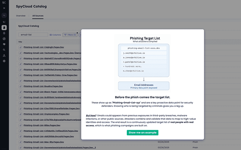 SpyCloud cybersecurity tool for detecting phishing and malicious email threats.