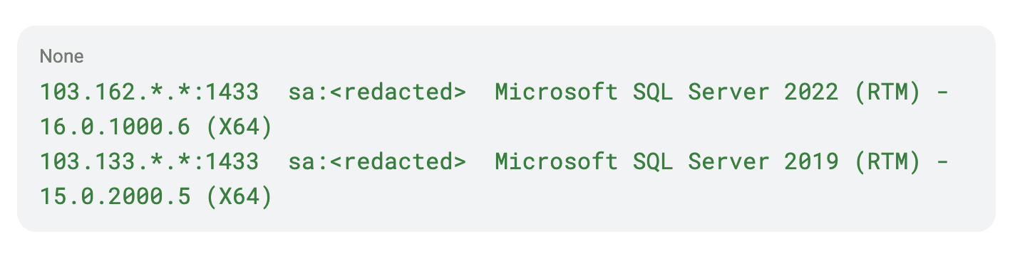 Network traffic logs showing Microsoft SQL Server connections and versions.