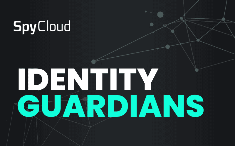 SpyCloud logo with network lines and text 'Identity Guardians'.