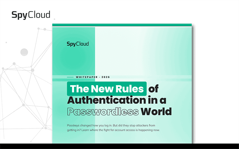 SpyCloud whitepaper cover on new authentication rules in a passwordless world.