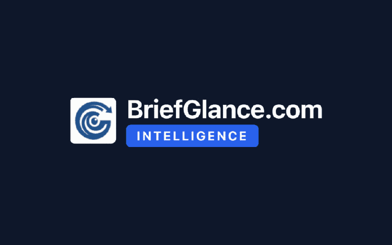 BriefGlance.com logo with intelligence label on dark background.
