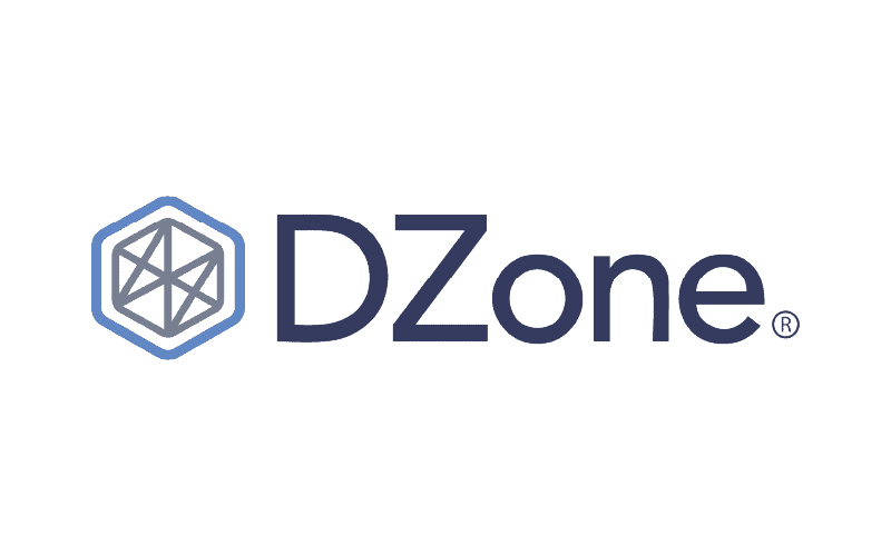 DZone logo with geometric hexagon icon and text.