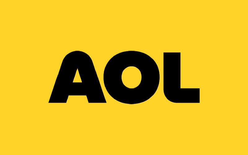 AOL logo displayed on a bright yellow background.