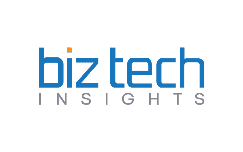 Biz Tech Insights logo with blue and gray text on white background.