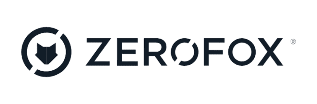 ZeroFox cybersecurity logo with shield icon and company name.